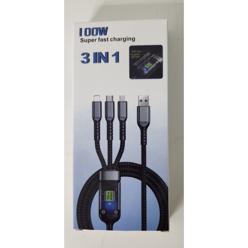 Fast 3 in 1 Multi USB Braided Charging Cable For IPhone/Type C/Micro USB